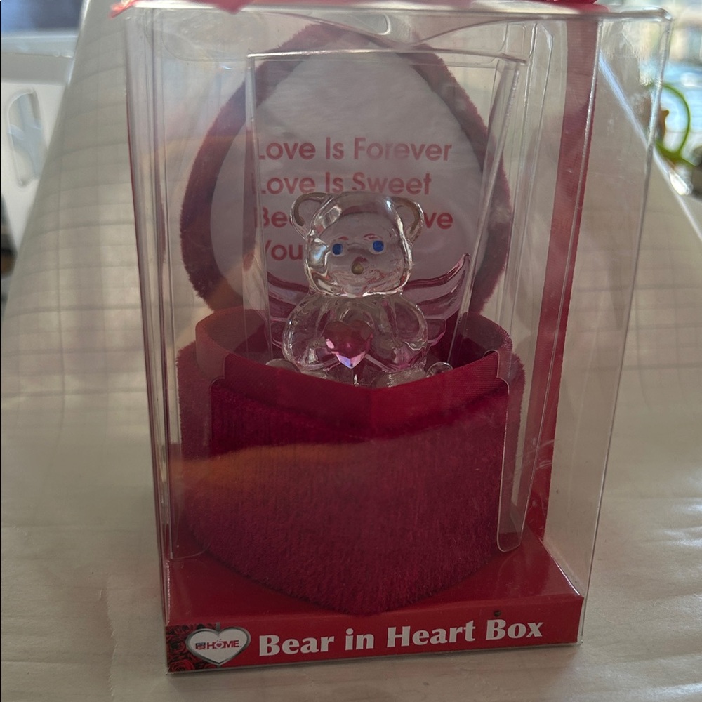 Crystal Bear in Red Heart Box New